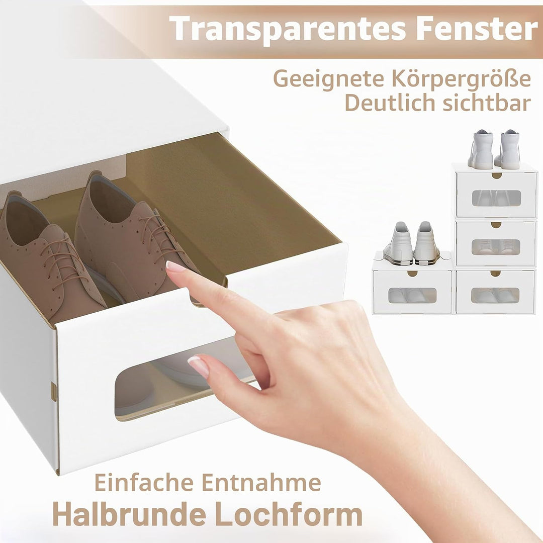 UISEBRT 10er Boxen-Set,Schuhboxen Stapelbar,Aufbewahrungsbox Schubladen mit Transparentes Sichtfenst
