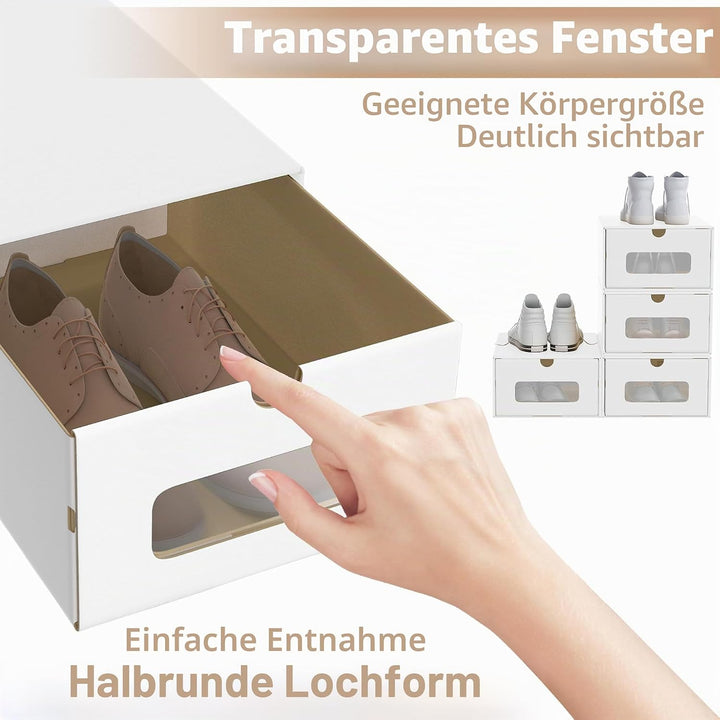 UISEBRT 10er Boxen-Set,Schuhboxen Stapelbar,Aufbewahrungsbox Schubladen mit Transparentes Sichtfenst