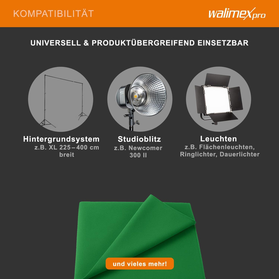 Walimex 16550 Stoffhintergrund 2,85 x 6 m, chroma key grün uni-grün 2,85 x 6 m, uni-grün 2,85 x 6 m