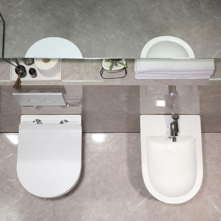 Hänge-Bidet mit Nano-Beschichtung - Wand-Bidet aus Keramik mit Hahnloch und Überlaufschutz - Dusche