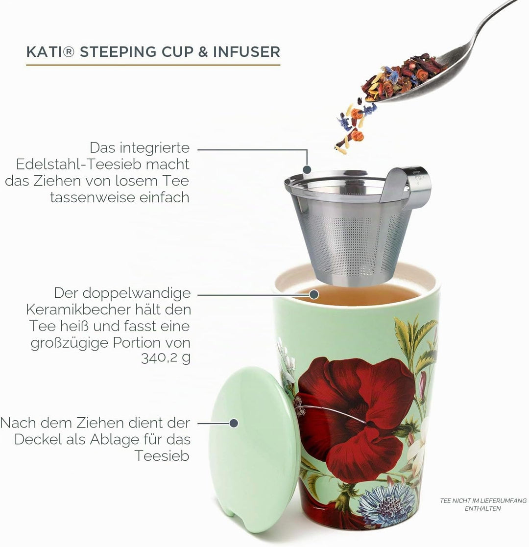 Tea Forté Kati Cup Fleur | Becher aus Edelstahl Herausnehmbarer Aufgussbecher | Qualitätsporzellan |