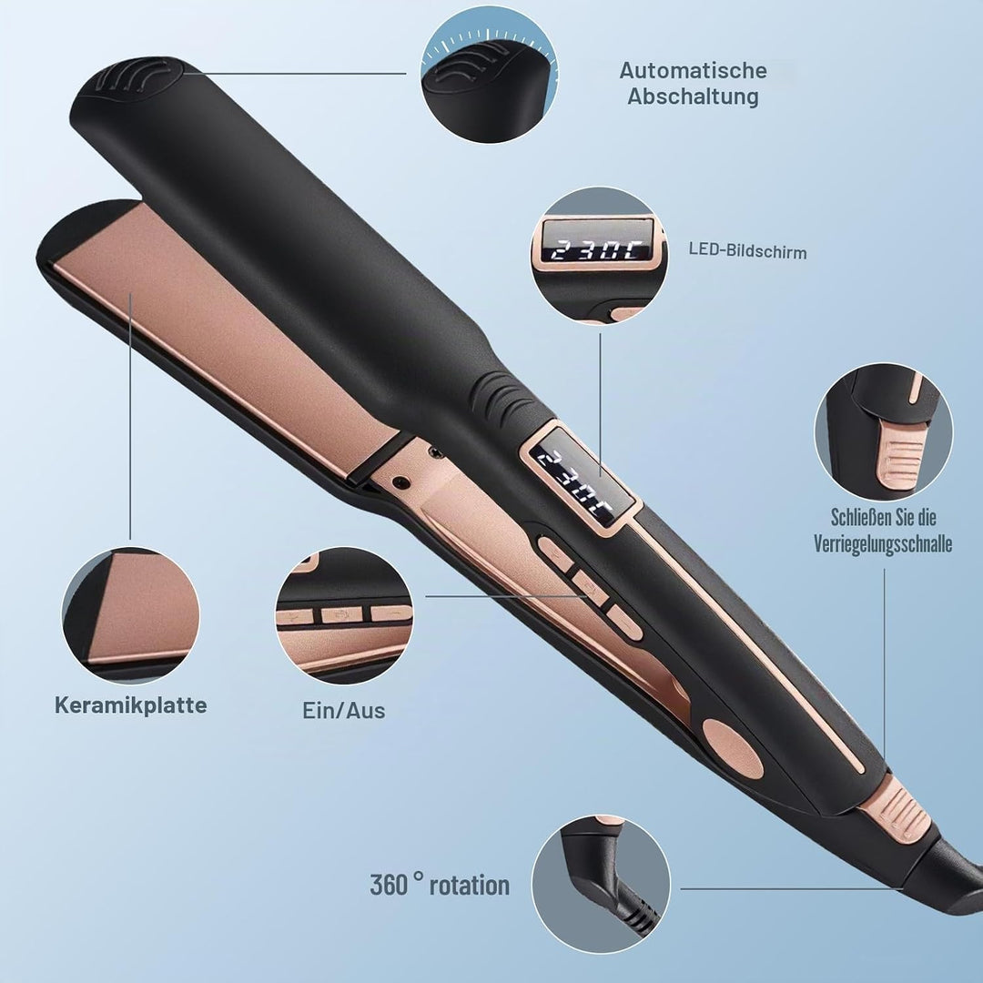 Haarglätter Ionen & Titan, Professionelles Glätteisen mit LCD-Display, 100-230°C Einstellbar, 10 Sek