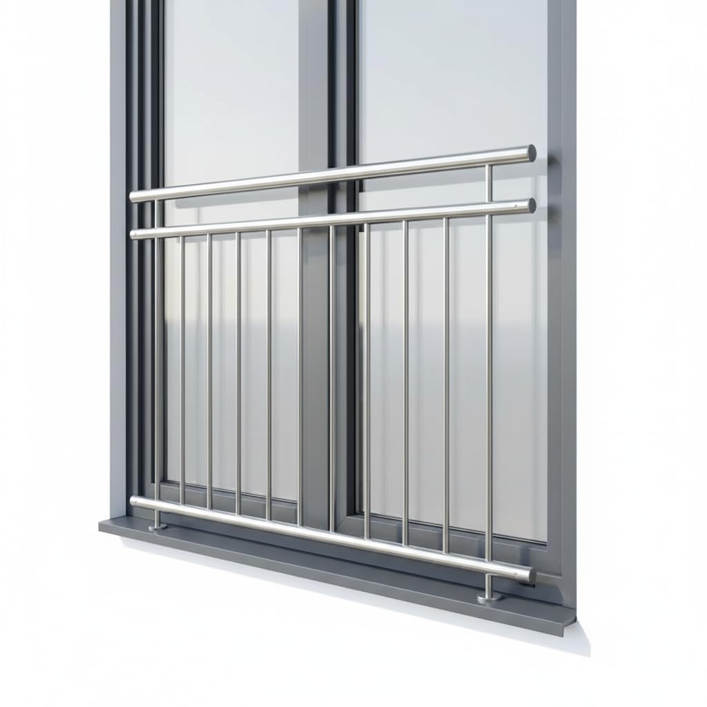 Mucola Edelstahl Balkongeländer Fenstergeländer 90x100cm – Französischer Balkon Absturzsicherung | G