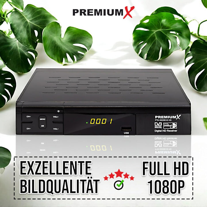 PremiumX Satelliten-Receiver HD 520SE FTA Digital SAT TV Receiver DVB-S2 FullHD HDMI SCART 2X USB Mu