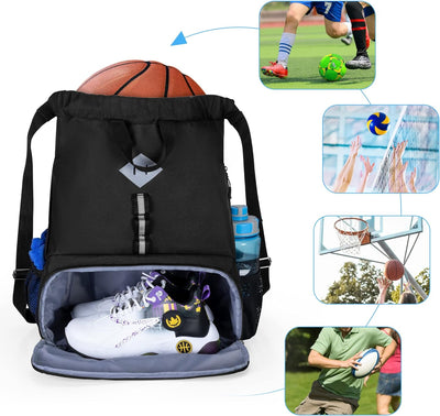 GOBUROS Fussball-Tasche, Fussball-Rucksack mit Kordelzug für Basketball, Volleyball und Fussball, Sp