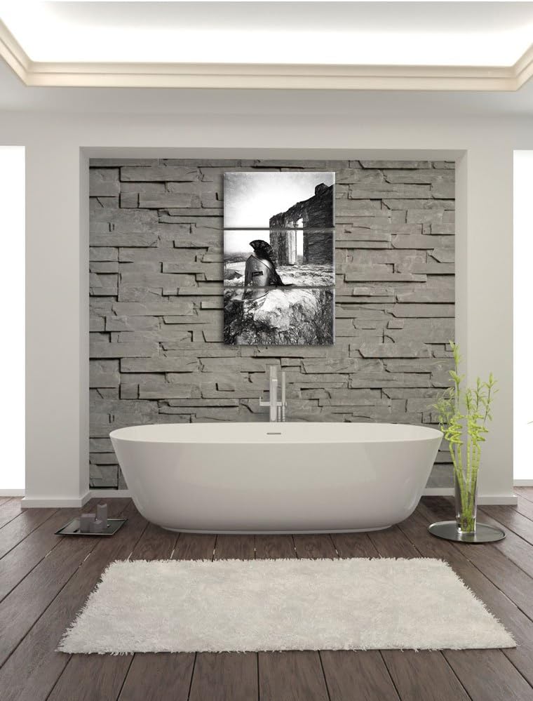 Pixxprint Sparta Helm als Leinwandbild | Grösse: 3 Teilig (120x80) | Wandbild| Kunstdruck | fertig b