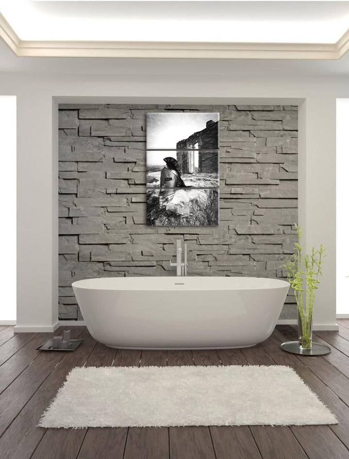 Pixxprint Sparta Helm als Leinwandbild | Grösse: 3 Teilig (120x80) | Wandbild| Kunstdruck | fertig b