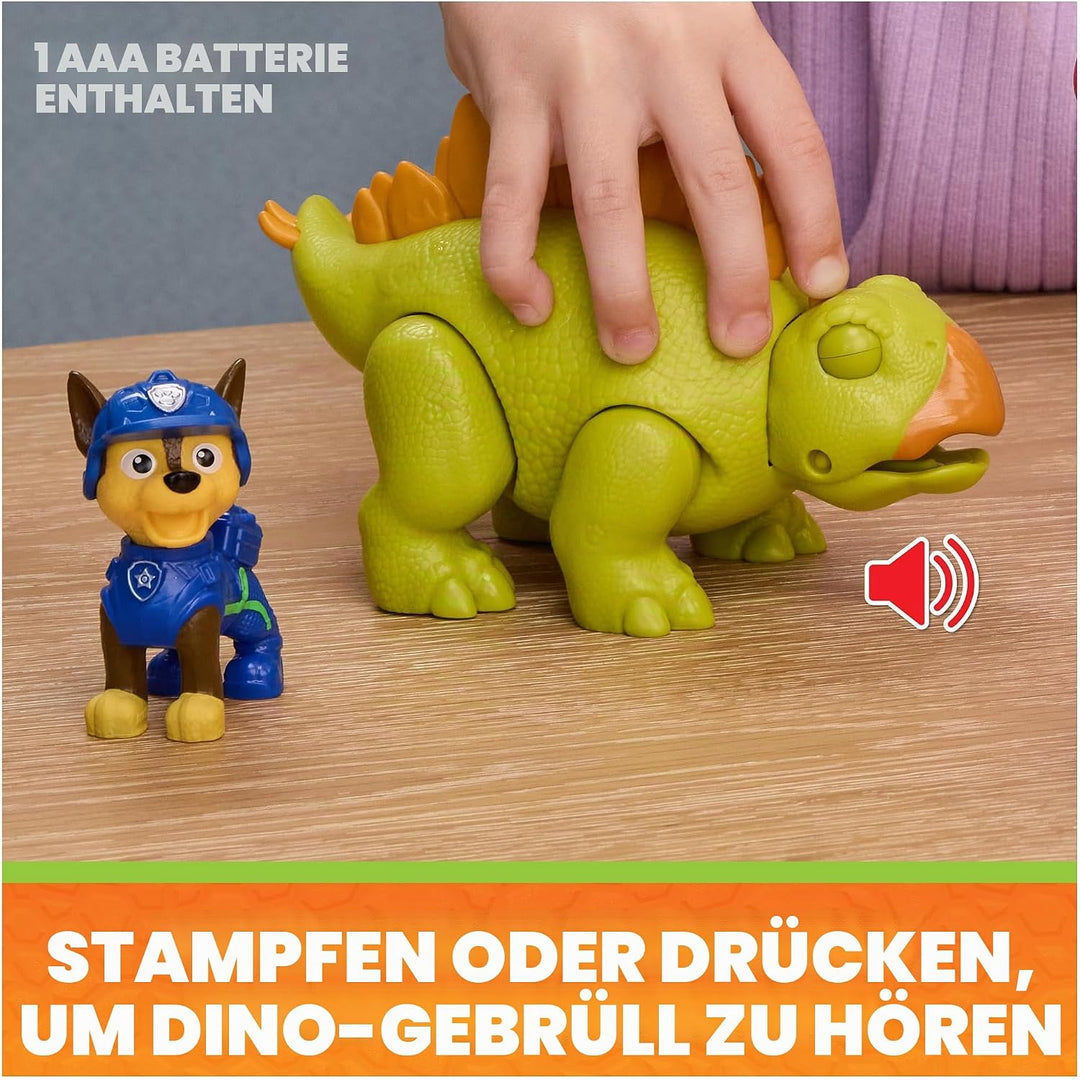 PAW PATROL: Der Dino Film, Roaring Pups, Chase-Figur &amp; Stegosaurus-Dino, der durch Bewegung mit real