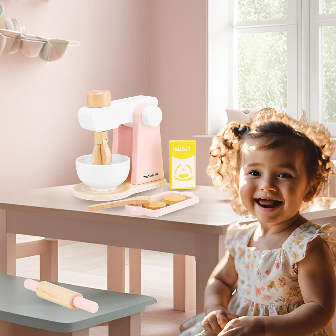 Mamabrum Holzmixer Set für Kinder mit Schüssel, Nudelholz, Mehl & Kekse - Lernspielzeug KinderküC