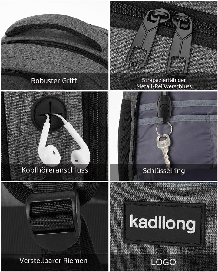 kadilong Rucksack Herren 17.3 Zoll Laptoptasche mit USB Ladeanschluss für Arbeit Business Reisen Sch