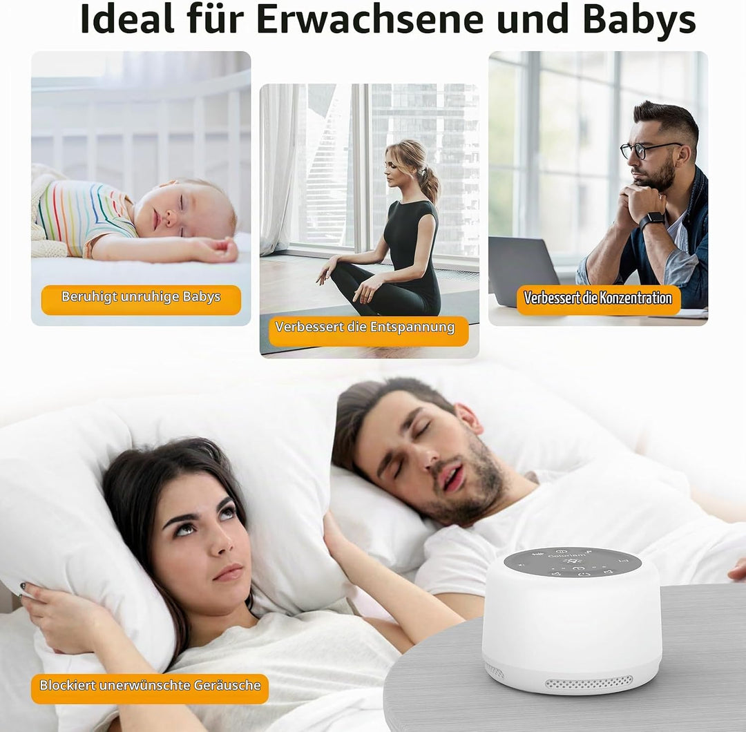 White Noise Machine Baby Einschlafhilfe Spieluhr 30 Klängen,Drahtlose Verbindung 5 Helligkeitsstufen