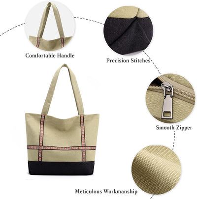 CORIOS Damen Henkeltaschen Canvas Tote Beutel Multifunktionale Henkeltasche Grosse Kapazität Schulte