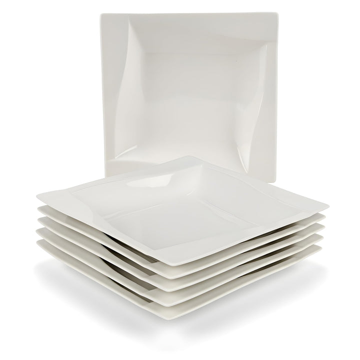 6-Tlg Suppenteller Tief aus Porzellan - 20,5 cm - Pastateller Set 6 Personen - Weiss Tiefe Teller -