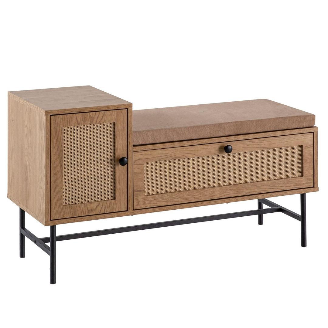 Wohnling Schuhbank mit Sitzfläche 100x60x38 cm Garderobenbank Eiche-Dekor, Sitzbank Rattan Klein Gep