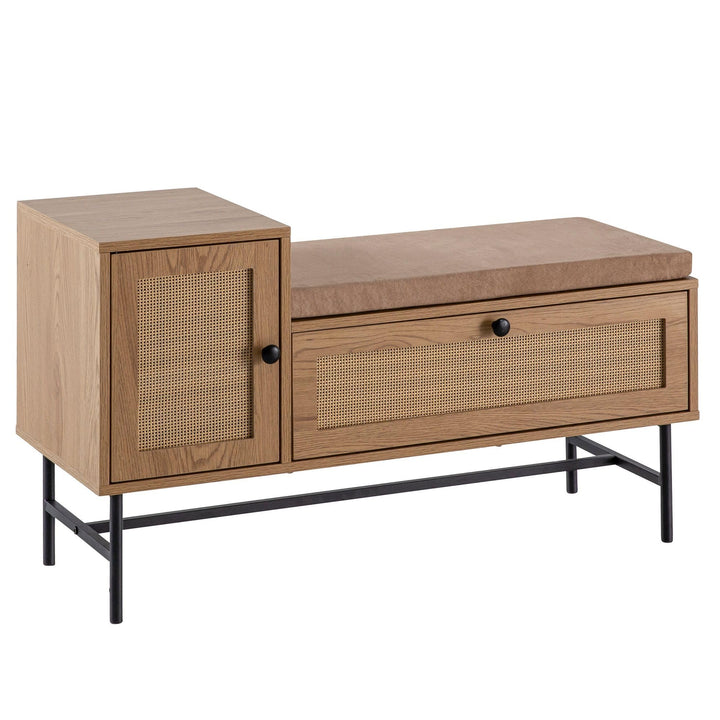 Wohnling Schuhbank mit Sitzfläche 100x60x38 cm Garderobenbank Eiche-Dekor, Sitzbank Rattan Klein Gep