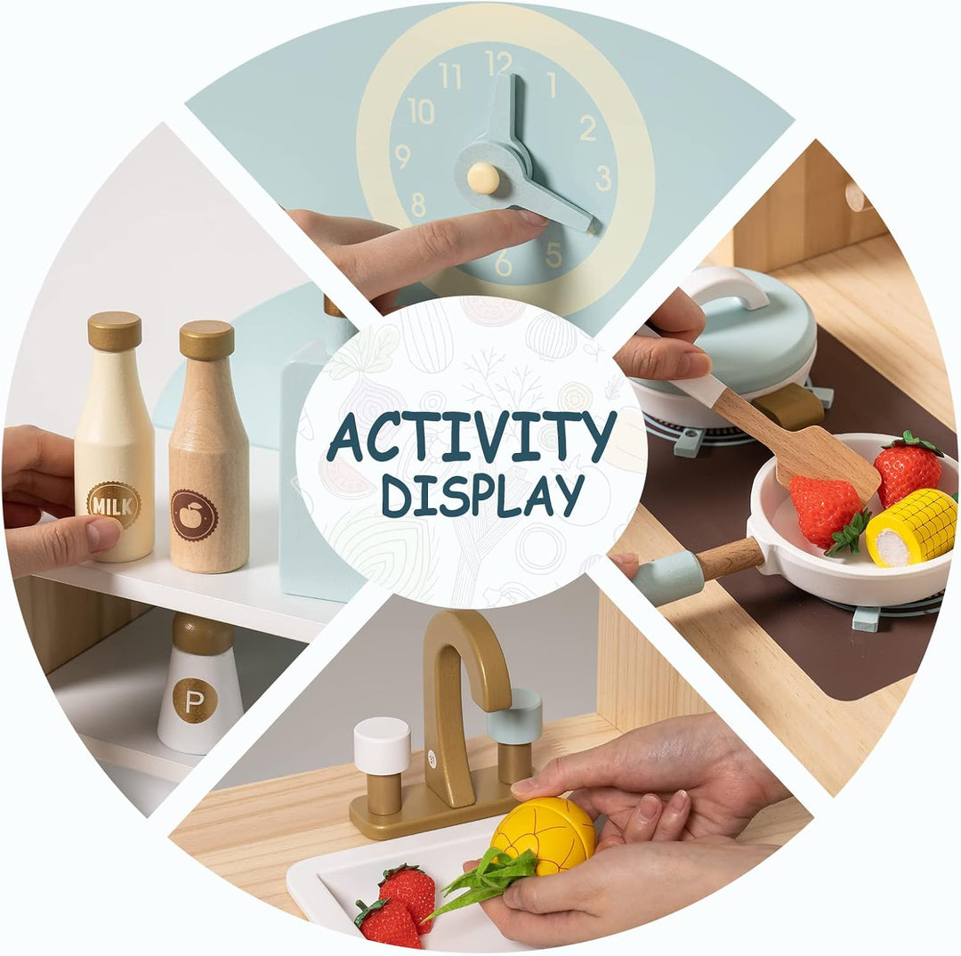 ROBOTIME Küchenspielset aus Holz für Kinder, Spielküche für Kleinkinder, grosse Kinder, Mädchen, Jun