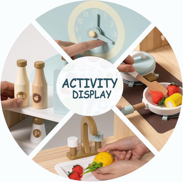 ROBOTIME Küchenspielset aus Holz für Kinder, Spielküche für Kleinkinder, grosse Kinder, Mädchen, Jun