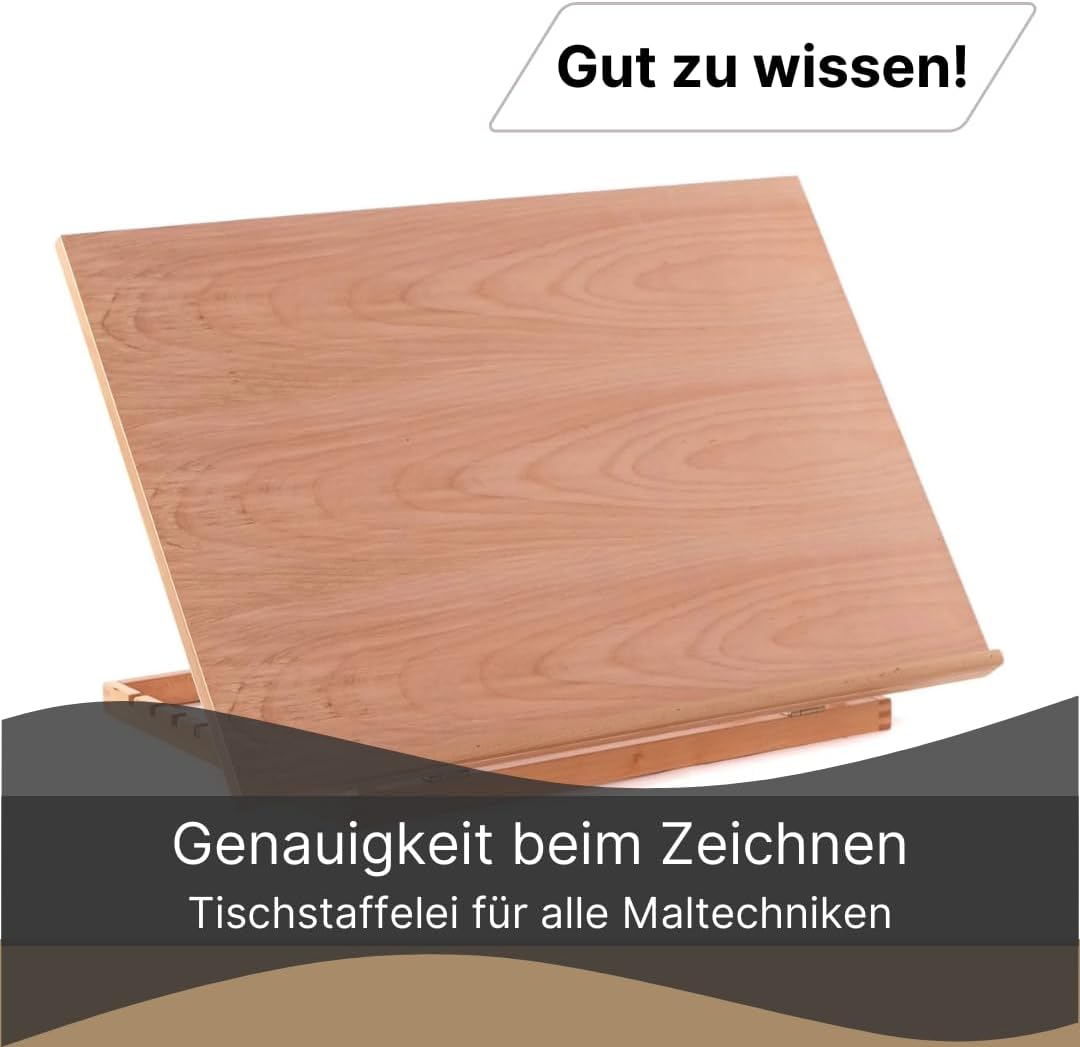 ZEICHENTISCH Workstation | Buchenholz | Zeichenplatte, Zeichenbrett, Tischstaffelei für Malvorlagen
