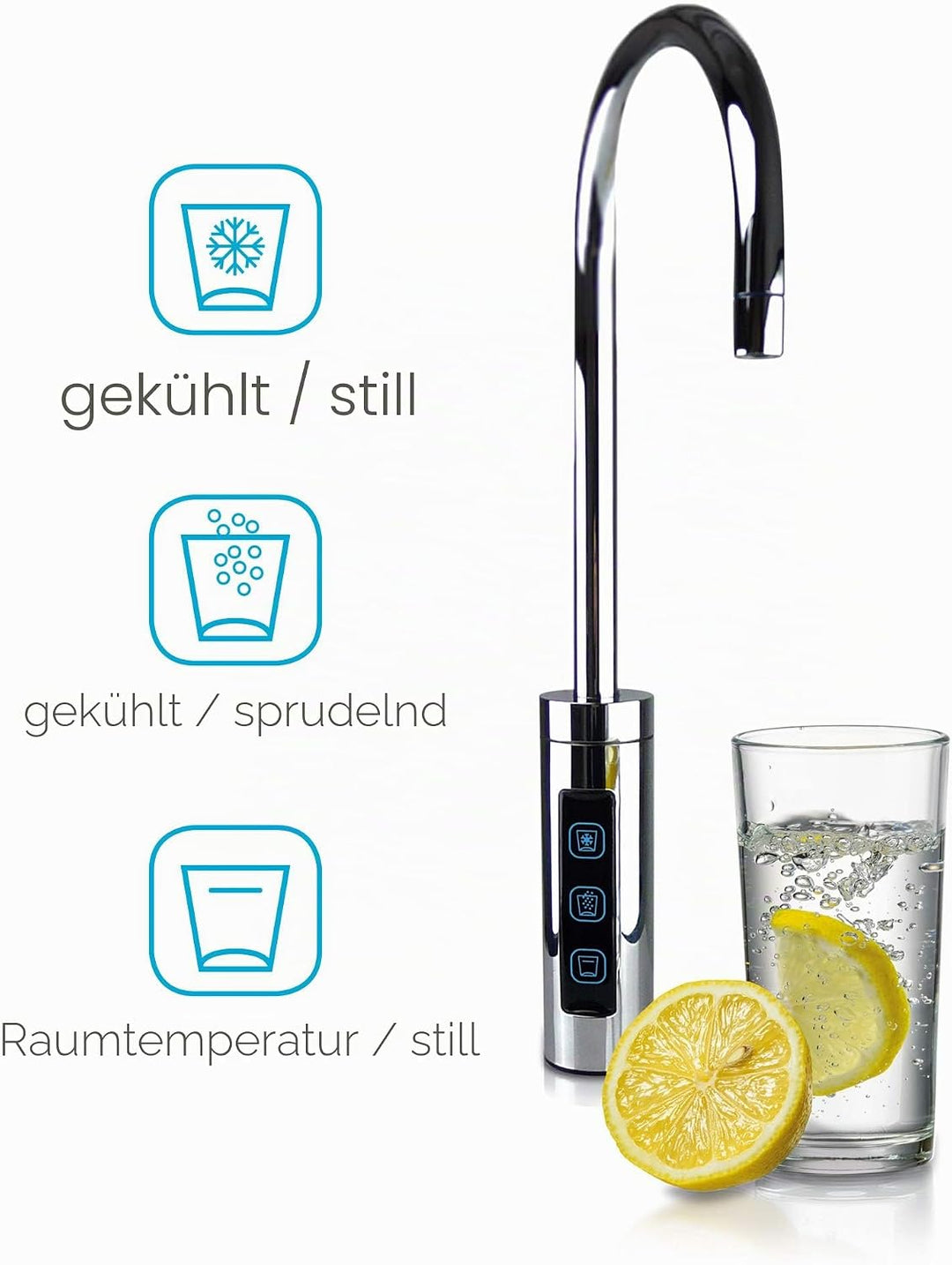 smardy blue 3-Wege-Sodaarmatur für Wasserbar "faya" – One-Touch Armatur mit LED-Beleuchtung, 360° dr