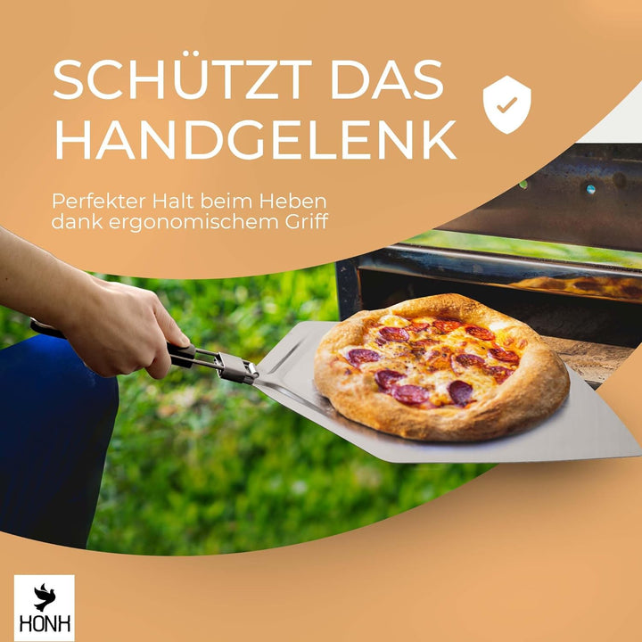 HONH - Pizzaschieber Edelstahl - Extra grosse Schaufel (33 x 38 cm) - Premium Pizzaschaufel mit extr