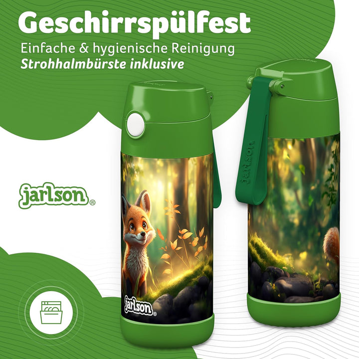 Jarlson® Trinkflasche Kinder Edelstahl Charli [MIT STROHHALM] - Thermosflasche Auslaufsicher - Therm