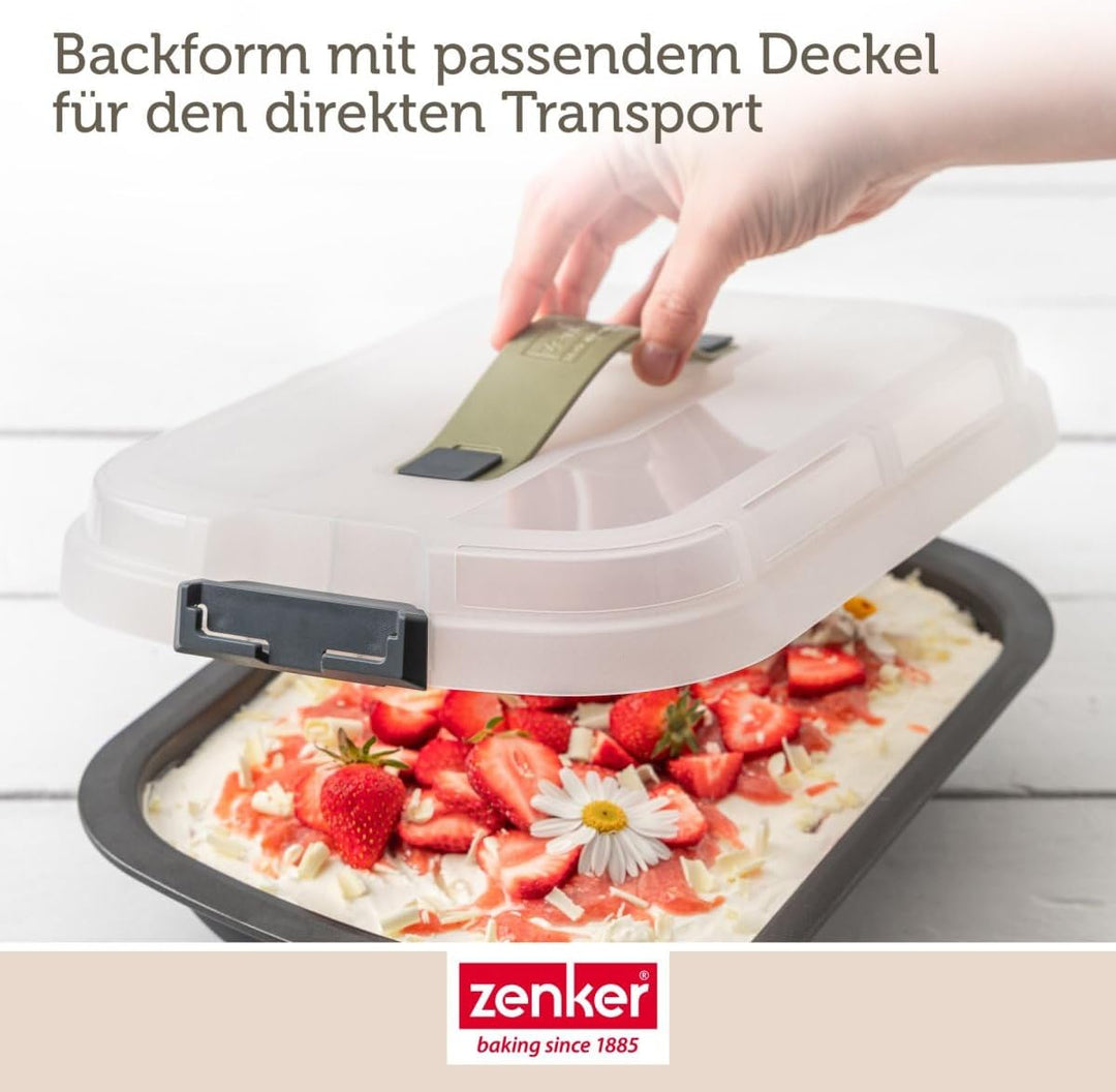 Zenker Bake, Click & Go Dessert- und Auflaufform mit Haube – 34 x 24,5 x 8 cm – Backform mit passend