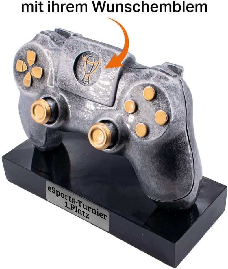 Deitert Esports Pokal mit Gravur, Maus Gaming Controller mit Wunschtext, Gamer Deko, Trophäe mit Gam