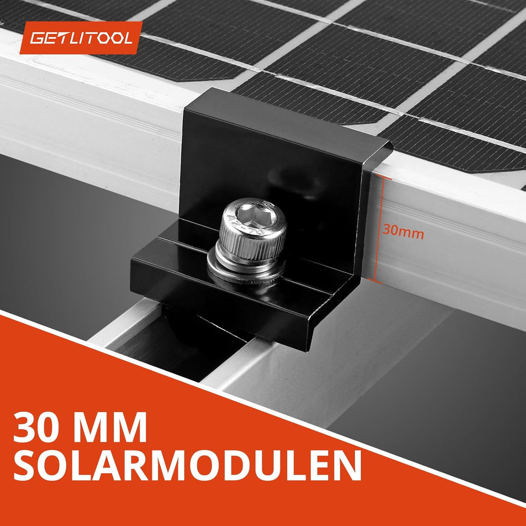 GETLITOOL Solarmodul Halterung 30mm Endklemme Kit, 10x Solarpanel Z Halterung Randklemme für Photovo
