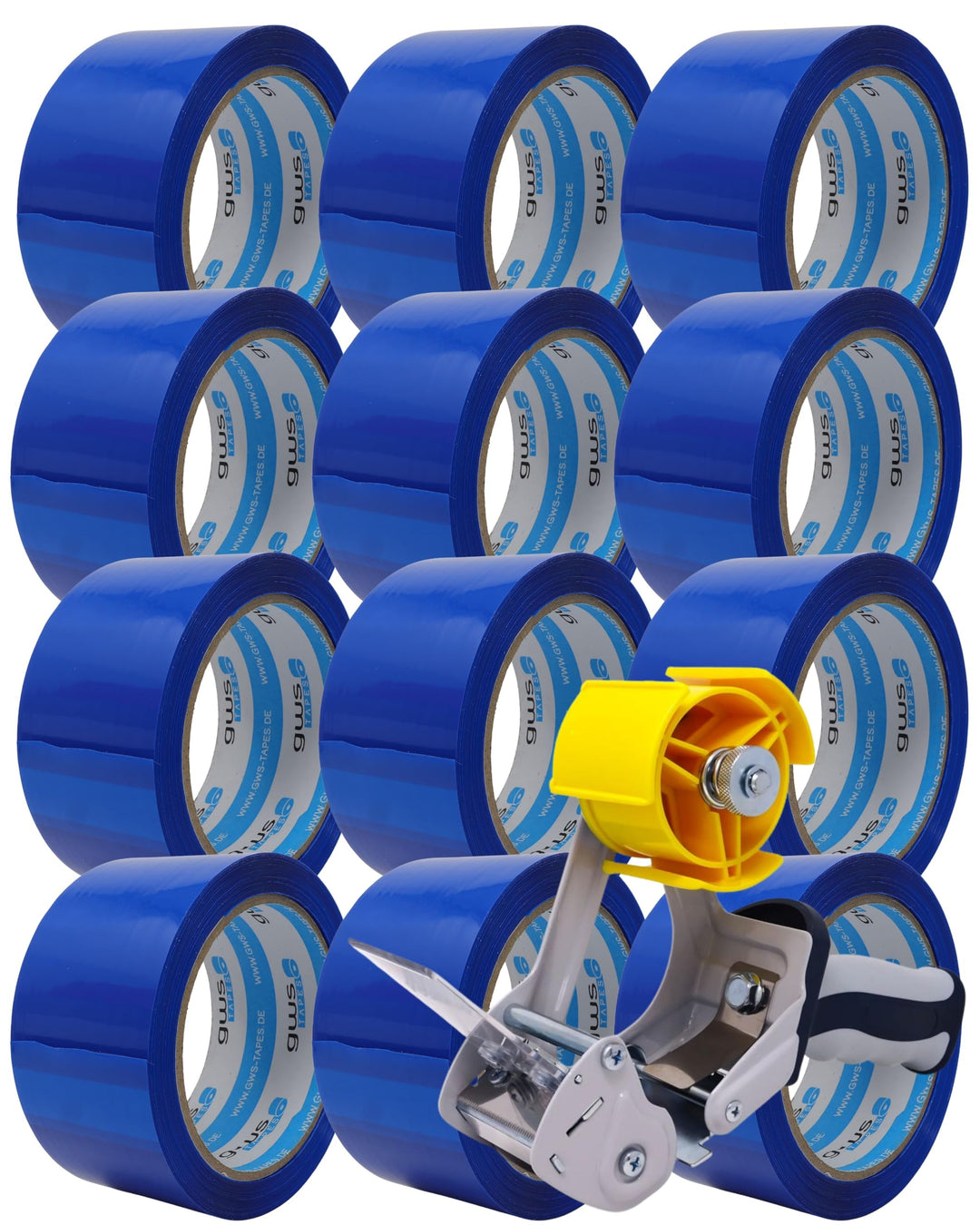 gws Verpackungs-Set mit robustem Lager/-Industrie Abroller und 12 Rollen Blau 66m x 50mm zum Verpack