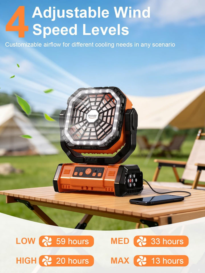 30000mAh Oszillierender Camping Ventilator mit LED Lampe, Akku betriebener Zelt Ventilator mit Fernb