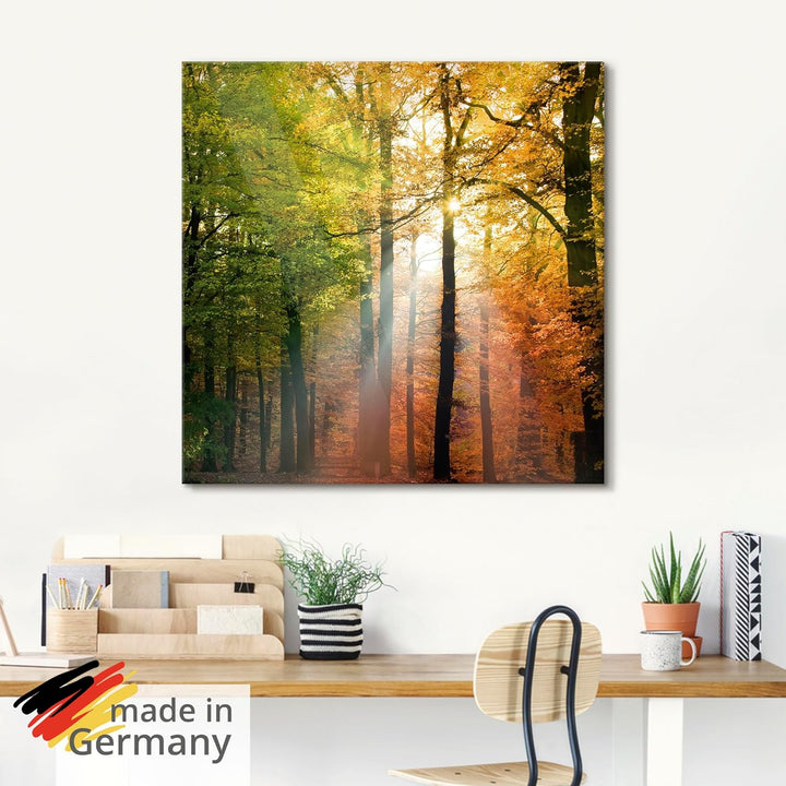 Glasbilder Wandbild Glas Bild einteilig 30x60 cm Hochformat Natur Landschaft Wald Herbst Sonne Bäume