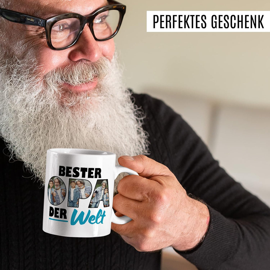 Opa Tasse personalisierbar mit Bild, Bester Opa der Welt, Geschenk personalisiert Grossvater Spruch