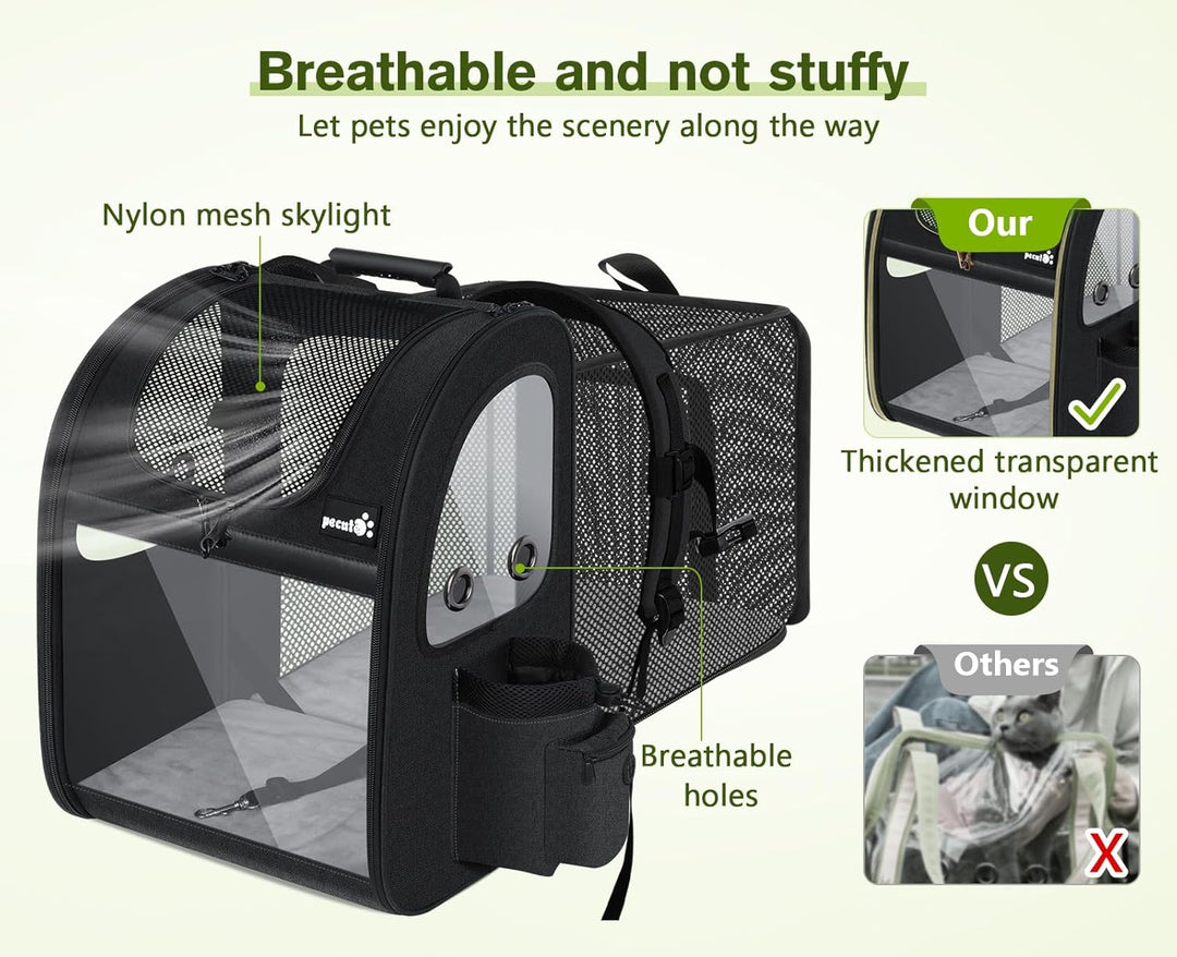 pecute Hunderucksack XL, Erweiterbar Faltbar, Katzenrucksack Grosse Katzen mit Anti-offener Reissver