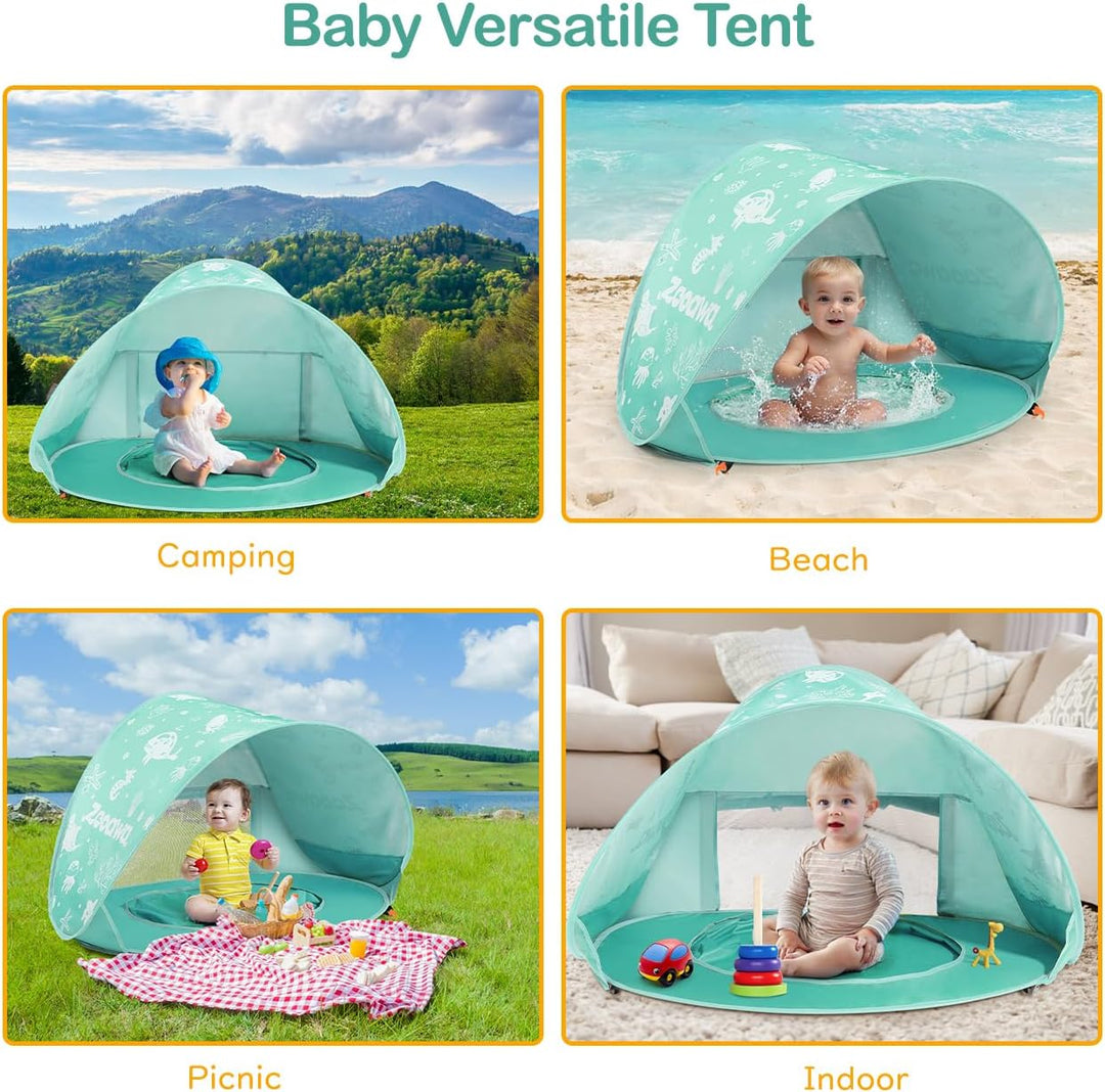 Strandmuschel Pop Up Baby Strandzelt Strandmuscheln,Tragbar Baby Strand Zelt mit Mini Pool UV-Schutz
