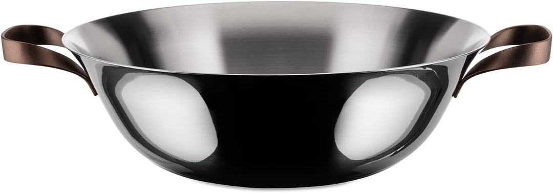 Alessi edo Wok mit Griffen, Metall, Stahl, braun, 3