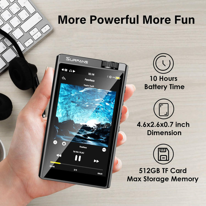 Surfans HiFi Mp3 Player mit Bluetooth: F35 DSD Hires Music Player 128GB Unterstützung bis zu 512GB