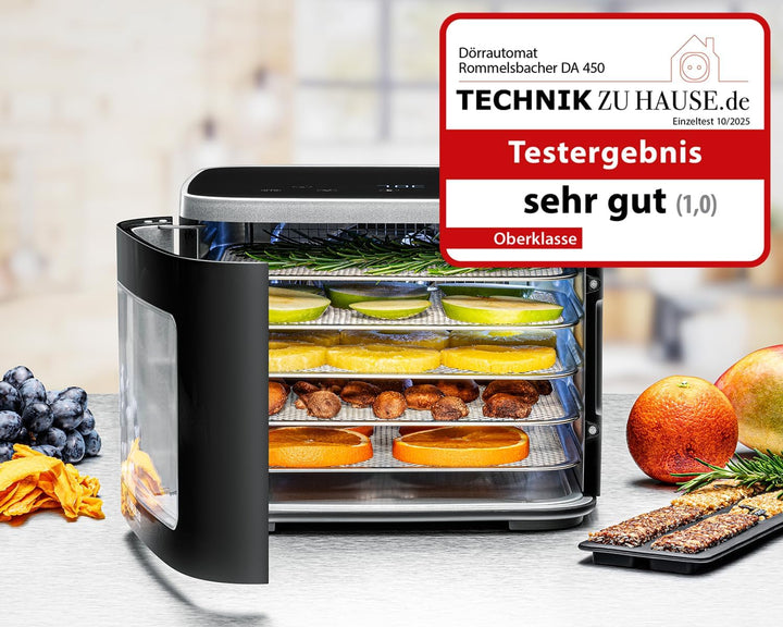 ROMMELSBACHER Dörrautomat DA 450, Dörrfläche 0,2 m², inkl. 5 Edelstahl-Dörrtabletts, 1 Dörrgitter, 1