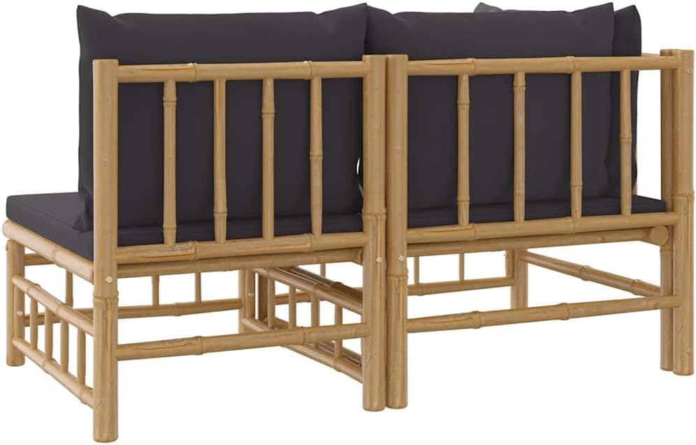 vidaXL 2-TLG. Garten-Lounge-Set mit Dunkelgrauen Kissen Bambus Eckteil + Mittelteil Dunkelgrau, Eckt
