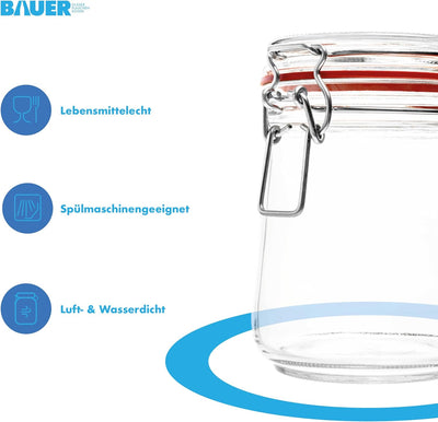 Flaschenbauer- 12 Drahtbügelgläser 800ml verwendbar als Einmachglas und Fermentierglas, zu Aufbewahr