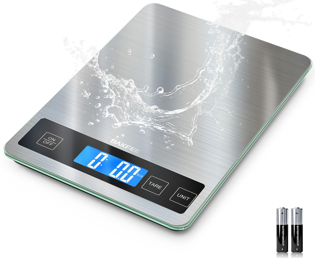 Digitale Küchenwaage mit gehärtetem Glas und Edelstahl-Oberfläche, 1 g / 0,1 oz Lebensmittelwaage mi