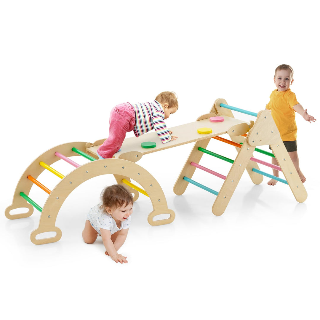 HOMASIS 3 in 1 Kletterdreieck mit Rutsche & Leiter & Kletterbogen, Klettergerüst mit Rampe, Sprossen