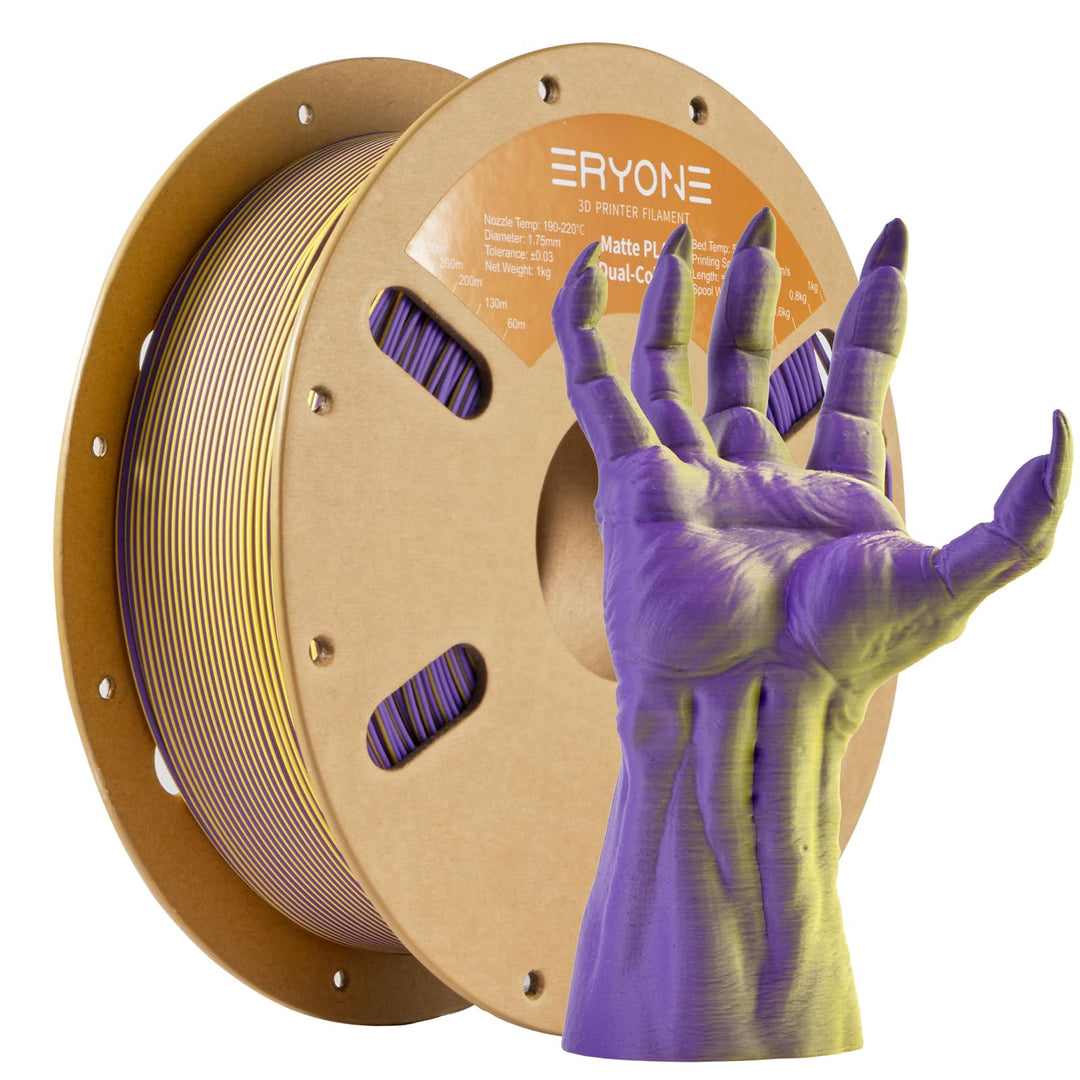 ERYONE Matte Zweifarbig PLA 3D Drucker Filament 1,75 mm +/- 0,03 mm, 1KG f¨¹r 3D-Drucker, Gelb &amp; Lil
