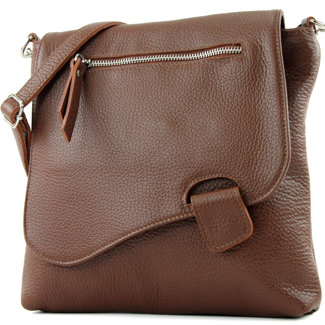 modamoda de - T146 - ital Messengertasche Umhängetasche aus Leder Schokobraun, Schokobraun