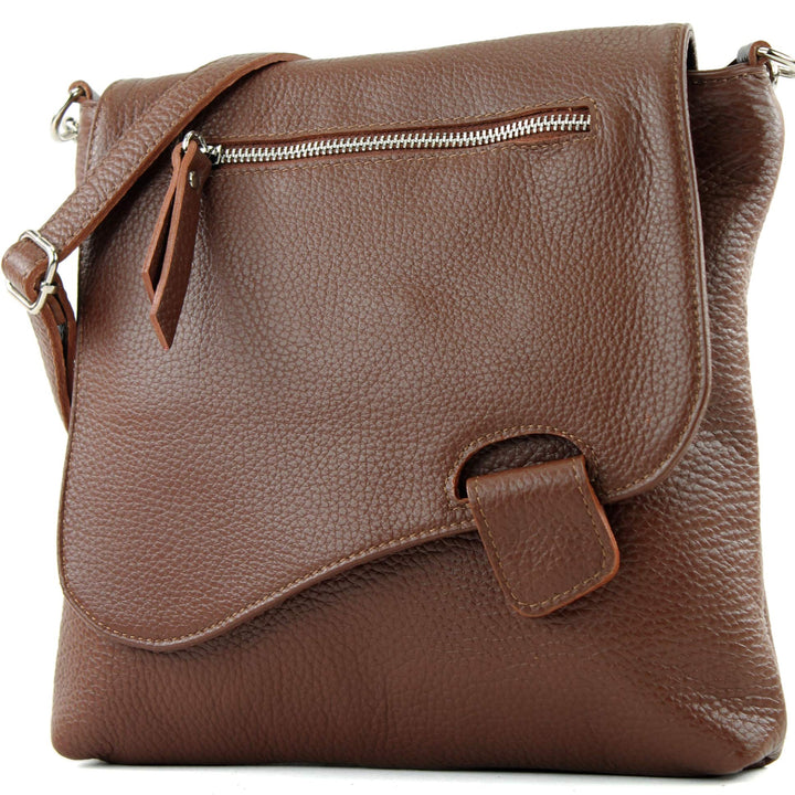 modamoda de - T146 - ital Messengertasche Umhängetasche aus Leder Schokobraun, Schokobraun