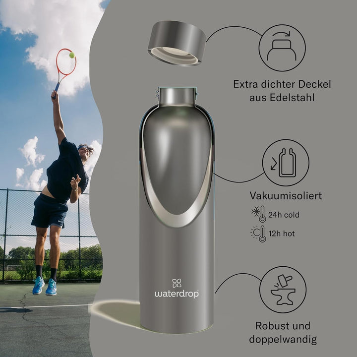 waterdrop® Edelstahl Trinkflasche 600ml - auslaufsichere Trinkflasche Kohlensäure geeignet & BPA fre