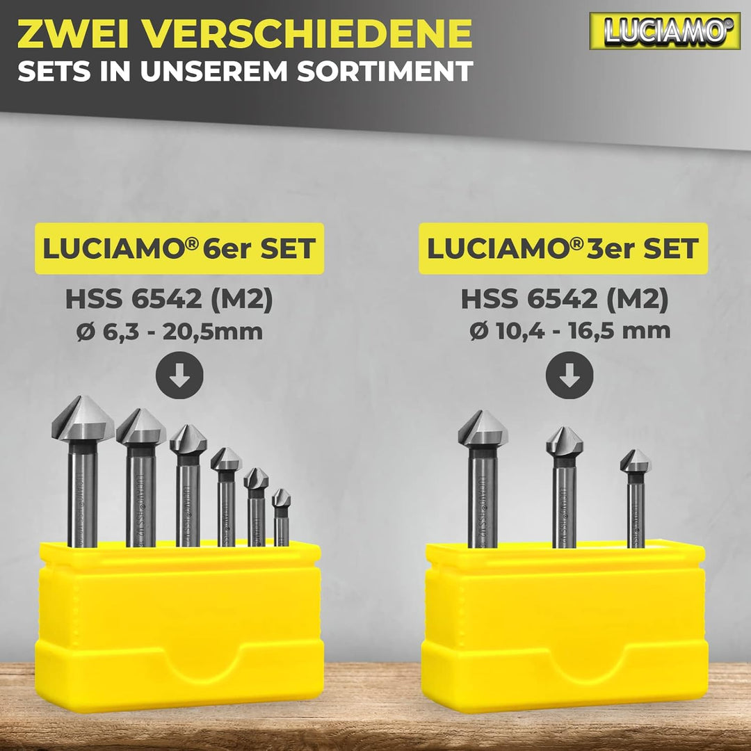 6 Stück 90° Profi Senker Set HSS M2 (6542) - für Holz, Metall und Kunststoff - ein Muss für jeden We
