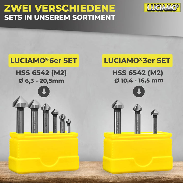 6 Stück 90° Profi Senker Set HSS M2 (6542) - für Holz, Metall und Kunststoff - ein Muss für jeden We