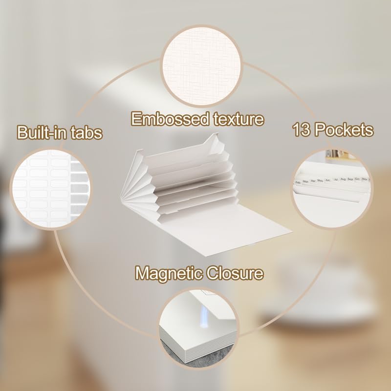 JiaWei Fächermappe - Dokumentenmappe A4 7 Fächern, Ordner Organizer mit Magnetisch Deckel, Etiketten