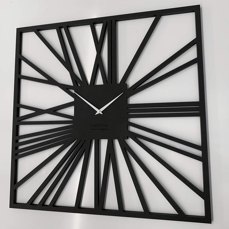 FLEXISTYLE Gross EKO wanduhr quadratisch XXL ohne tickgeräusche LOFT Grande Schwarz Quadrat 80cm! (D