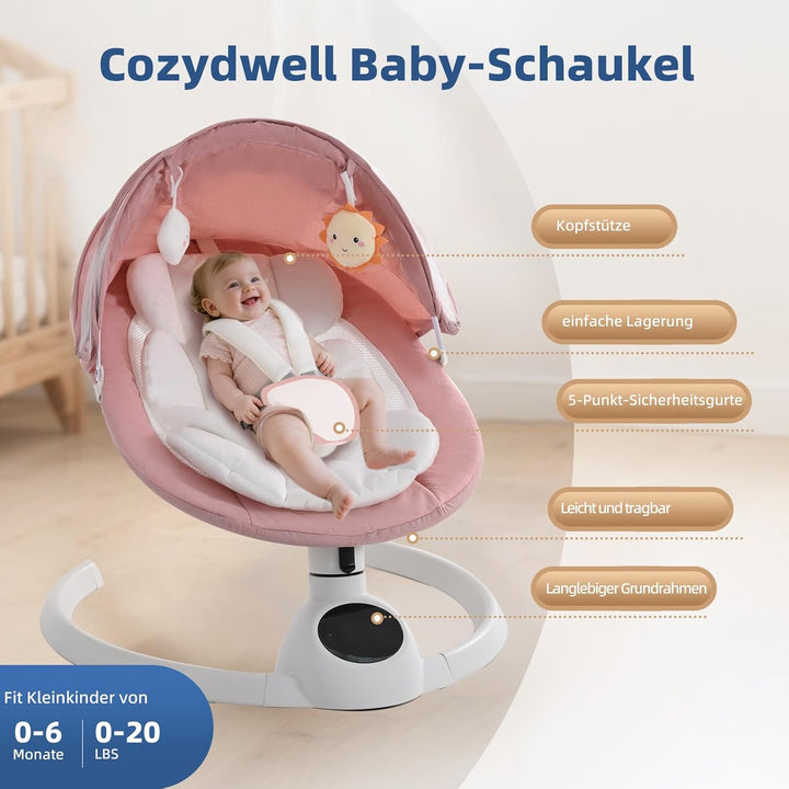 Babywippe Elektrisch Neugeborene bis 9 kg, Klappbar Bluetooth Babyschaukel Elektrisch mit 5 Schwingg